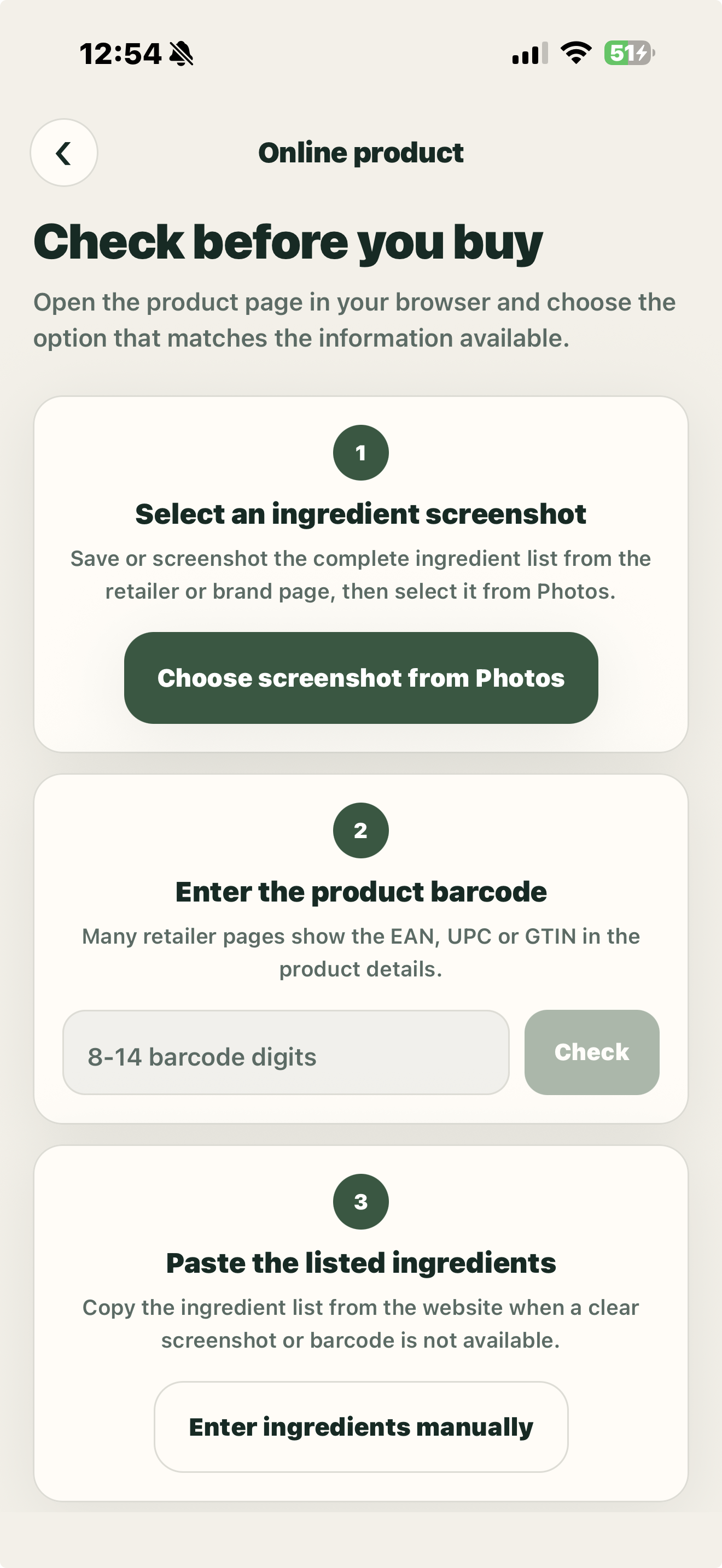 Halalio options for checking a product found online